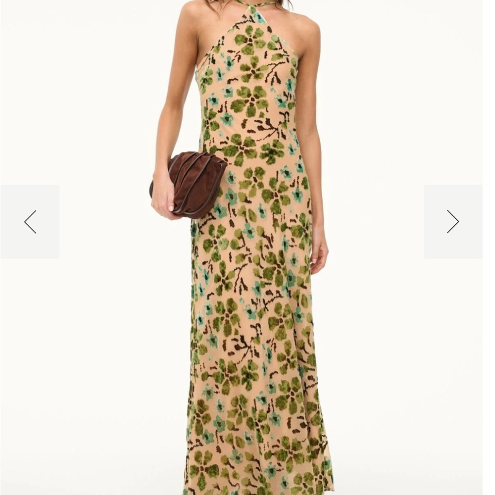 STAUD Cubism Dress in Moss Floral Tapestry
